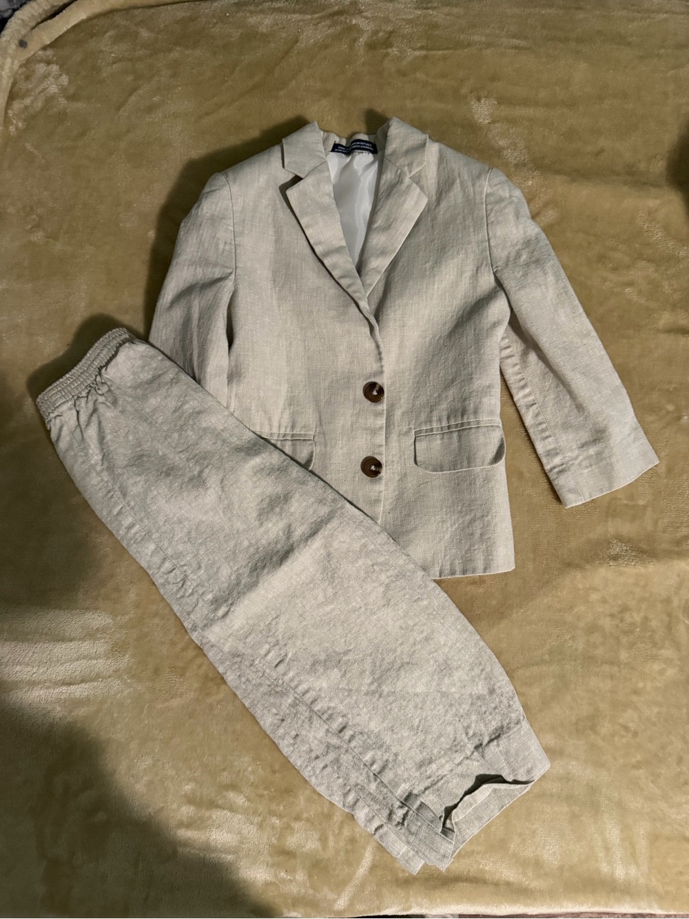 Toddler Light Beige Linen Blazer & Trouser Set